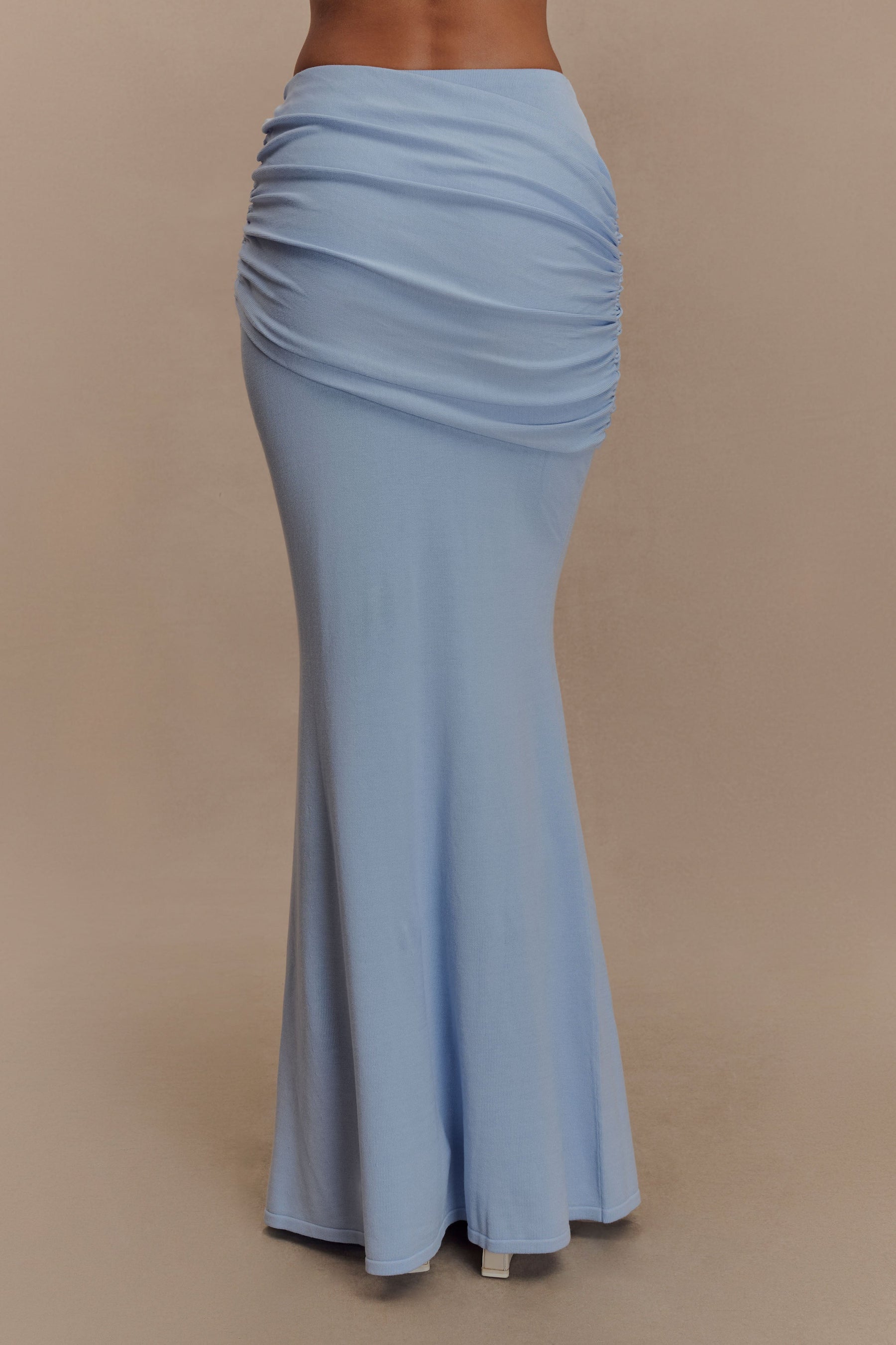 Irene Gathered Knit Maxi Skirt - Blue