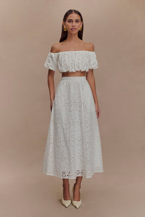 Autumn Off Shoulder Broderie Top - White