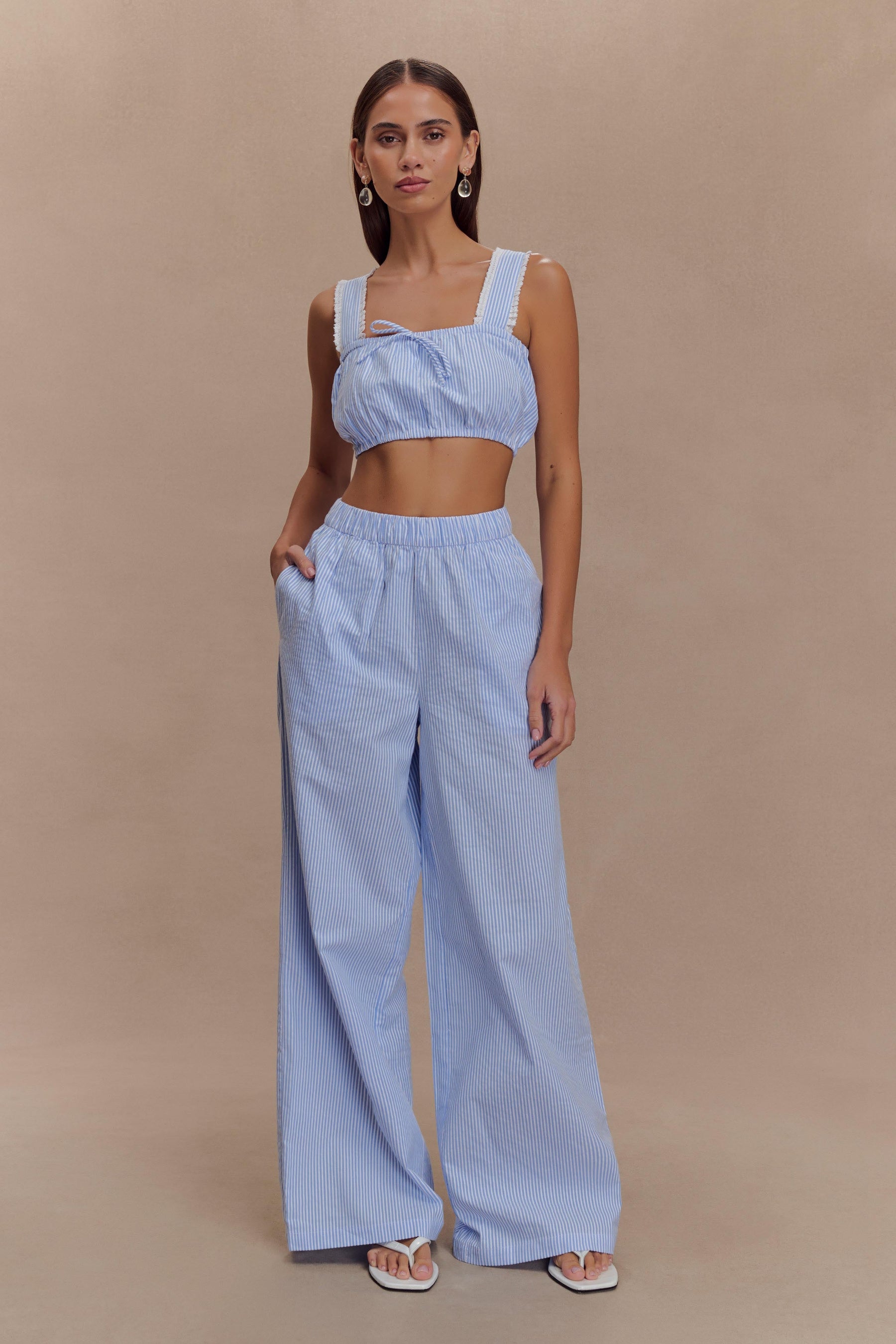 Gretel Sleeveless Crop Top - Blue Pinstripe