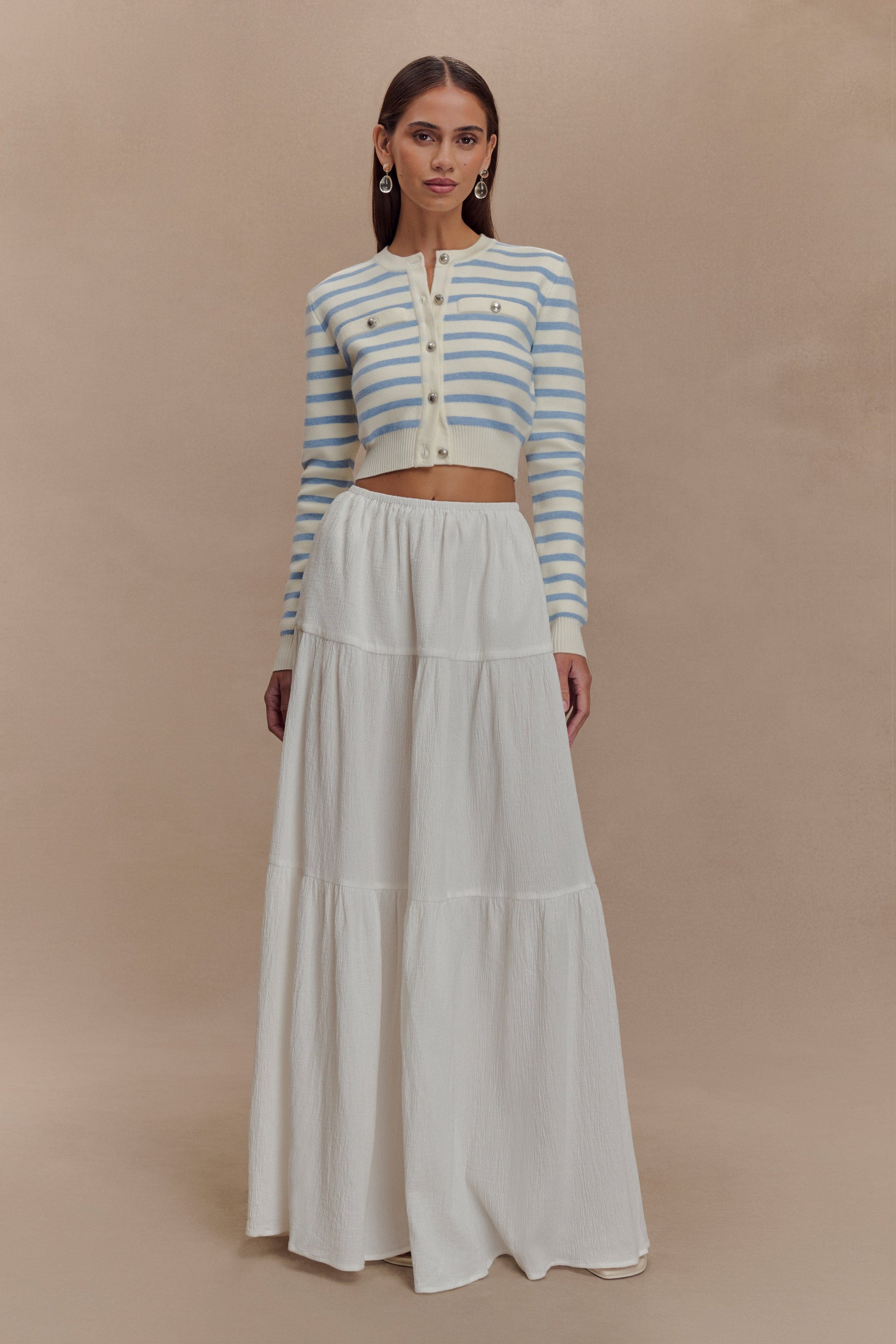 Tanner Striped Knit Cardigan - Light Blue/White