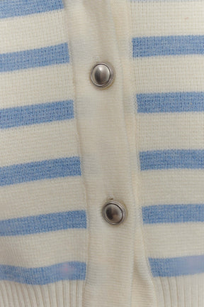 Tanner Striped Knit Cardigan - Light Blue/White