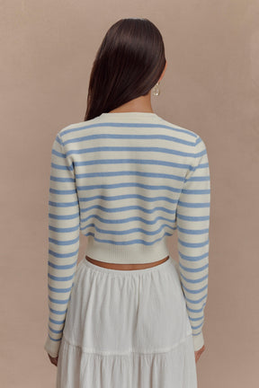 Tanner Striped Knit Cardigan - Light Blue/White