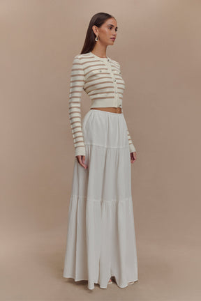 Tanner Striped Knit Cardigan - Nude/White