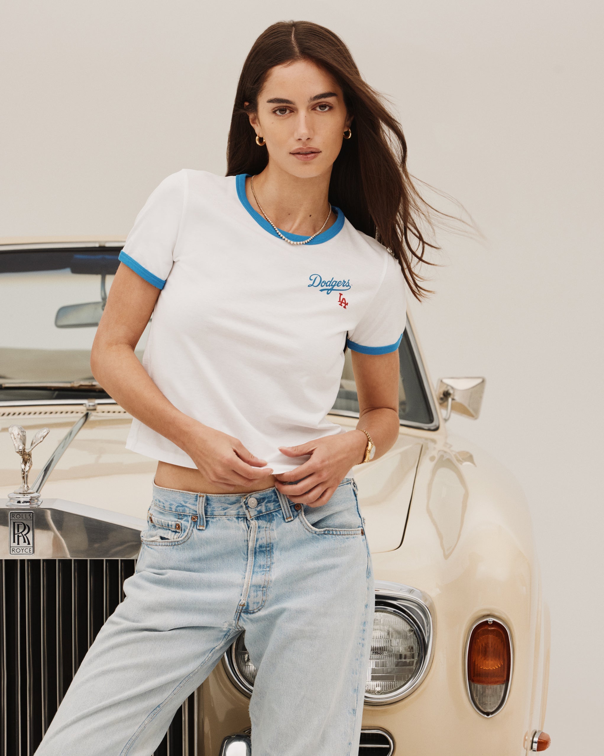 Dodgers Serif Ringer Tee - White/Team Blue