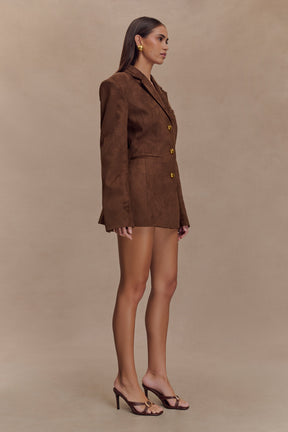 Sally Faux Suede Cinched Blazer - Milk Chocolate