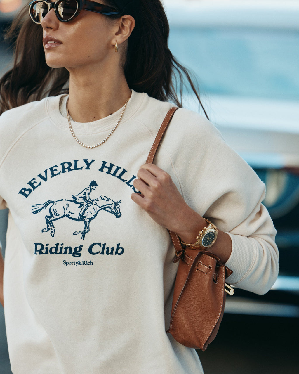 Beverly Hills Riding Club Soft Crewneck - Cream/Navy