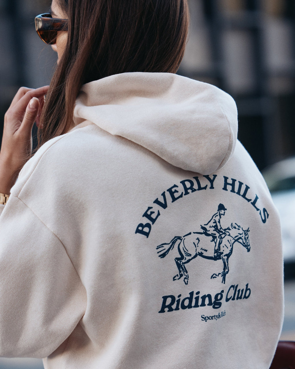 Beverly Hills Riding Club Soft Cropped Zip Hoodie - Cream/Navy