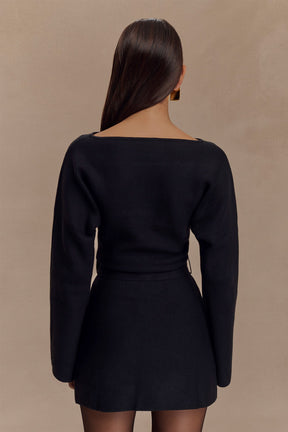 Kassie Belt Tie Knit Mini Dress - Black