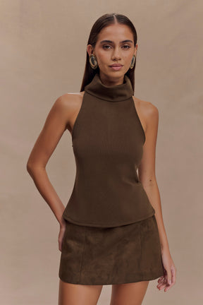 Hayes Faux Suede Belted Mini Skirt - Chocolate