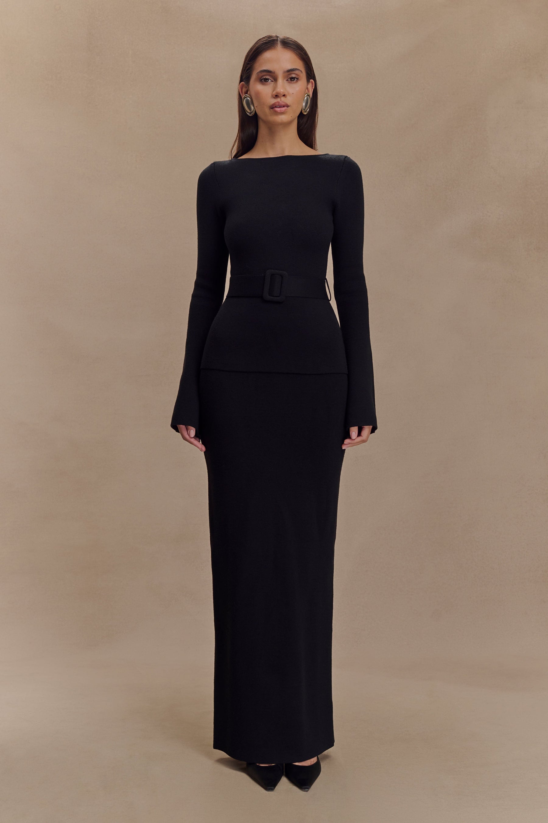 Justine Belted Knit Top - Black