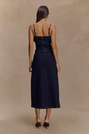 Cecilia Denim Frill Corset - Indigo Blue
