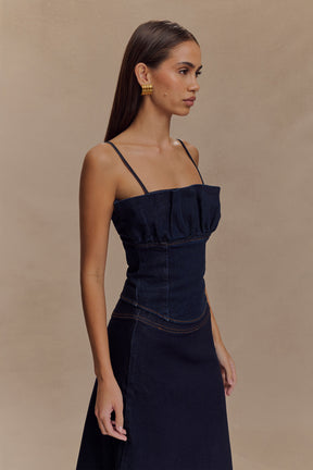 Cecilia Denim Frill Corset - Indigo Blue