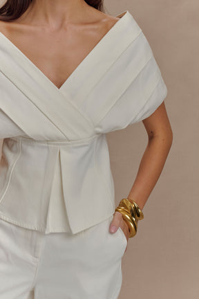 Rayne Off Shoulder Denim Top - White