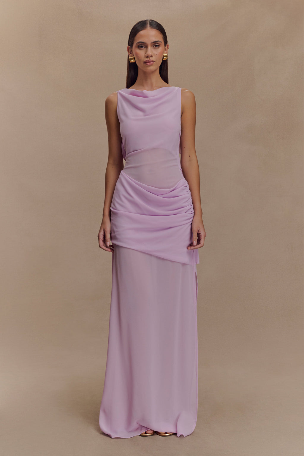 Daria Draped Chiffon Maxi Dress - Light Lilac