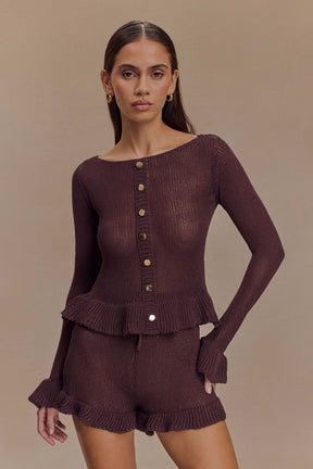 Eleanor Knit Frill Shorts - Chocolate