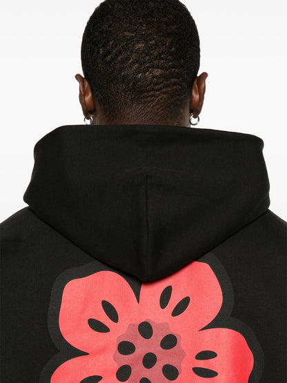 Kenzo Red Boke Flower Printed Hoodie in Black