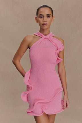 Caprice Halter Knit Mini Dress - Bubblegum Pink
