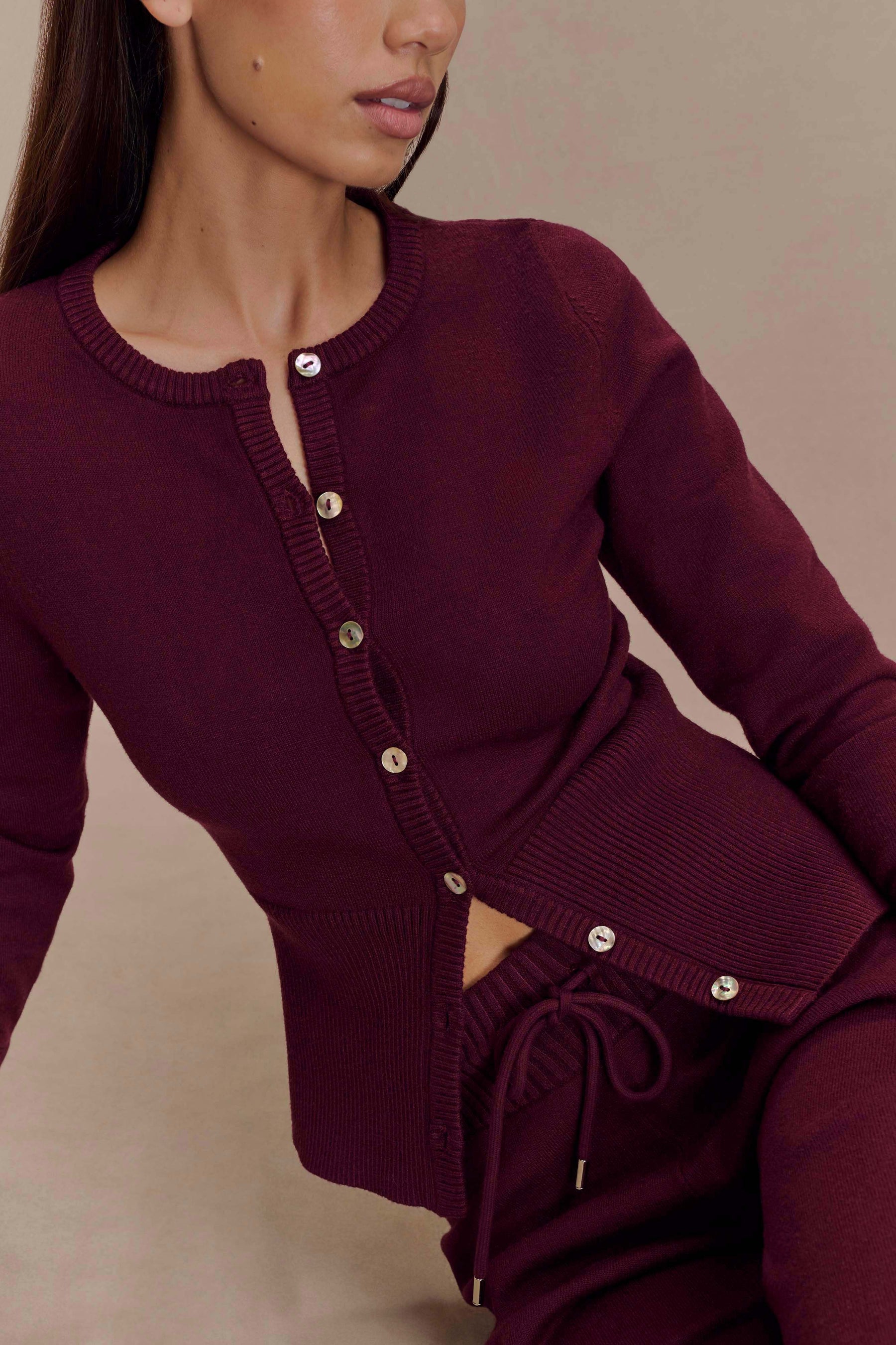 Reese Fitted Knit Cardigan - Merlot