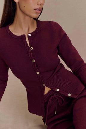 Reese Fitted Knit Cardigan - Merlot