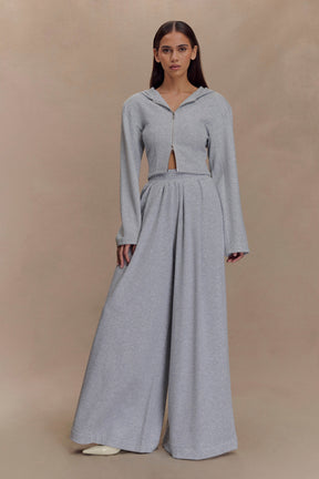 Aspen Gathered Wide Leg Jogger - Light Grey Marle