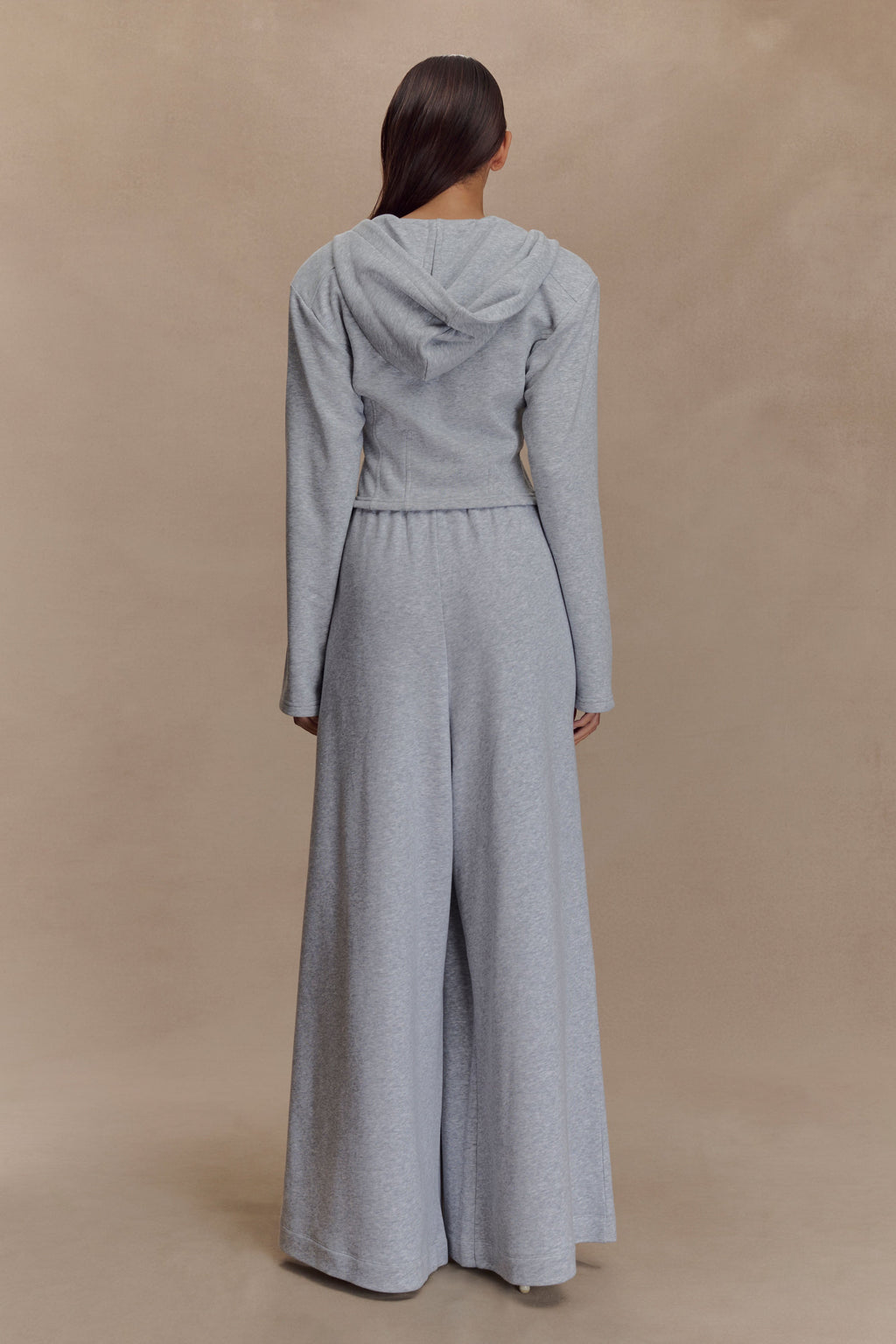 Aspen Gathered Wide Leg Jogger - Light Grey Marle