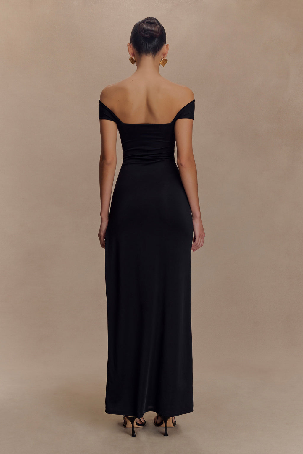 Aurora Slinky And Mesh Split Maxi Dress - Black