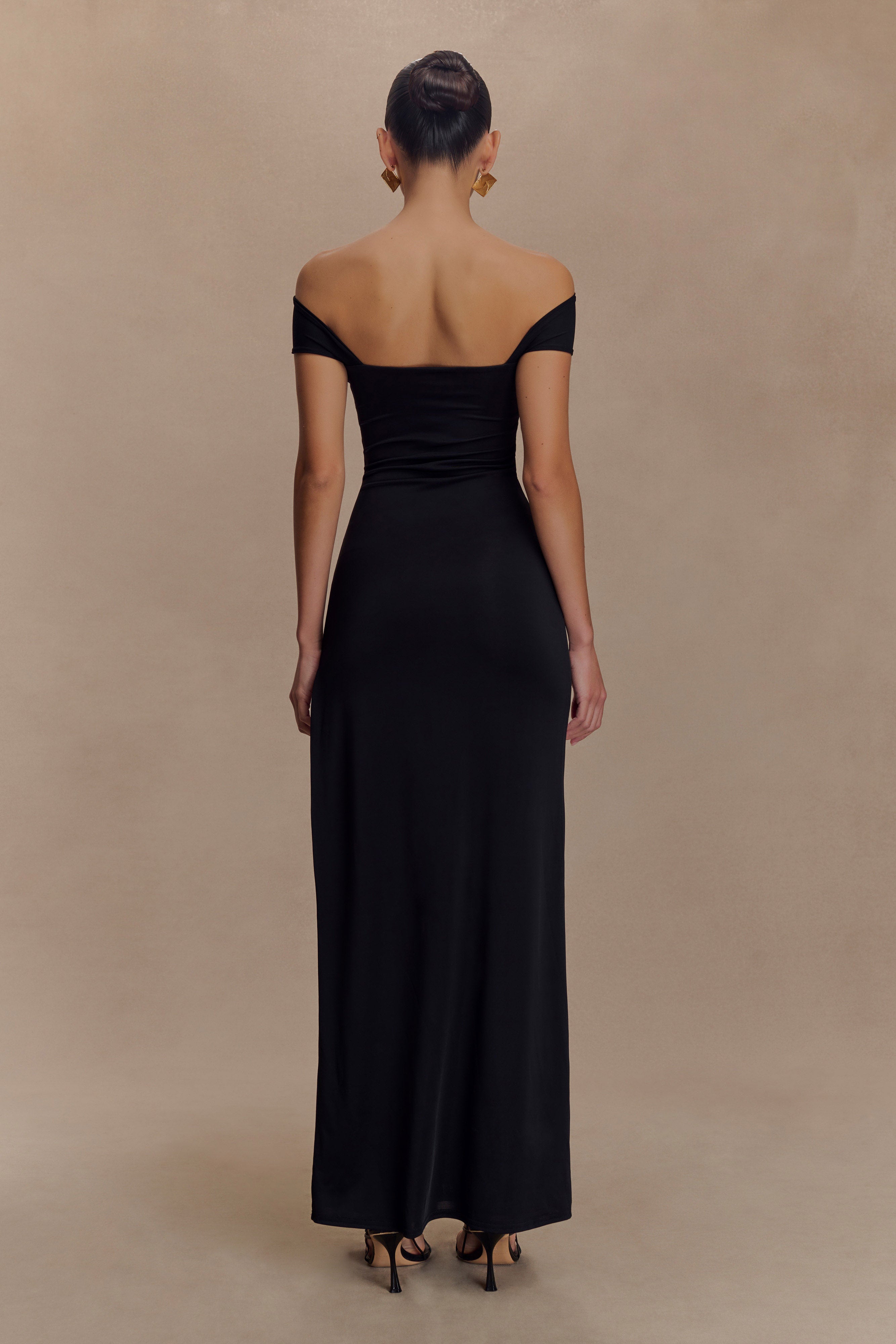 Aurora Slinky And Mesh Split Maxi Dress - Black