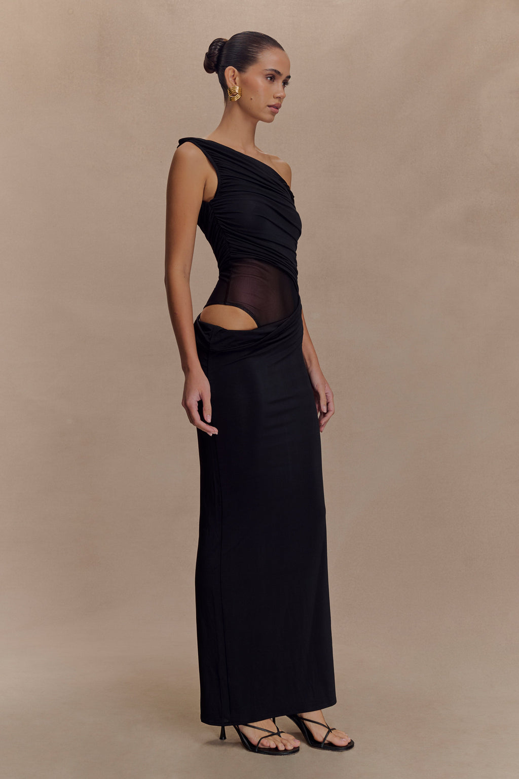 Callen One Shoulder Slinky Maxi Dress - Black