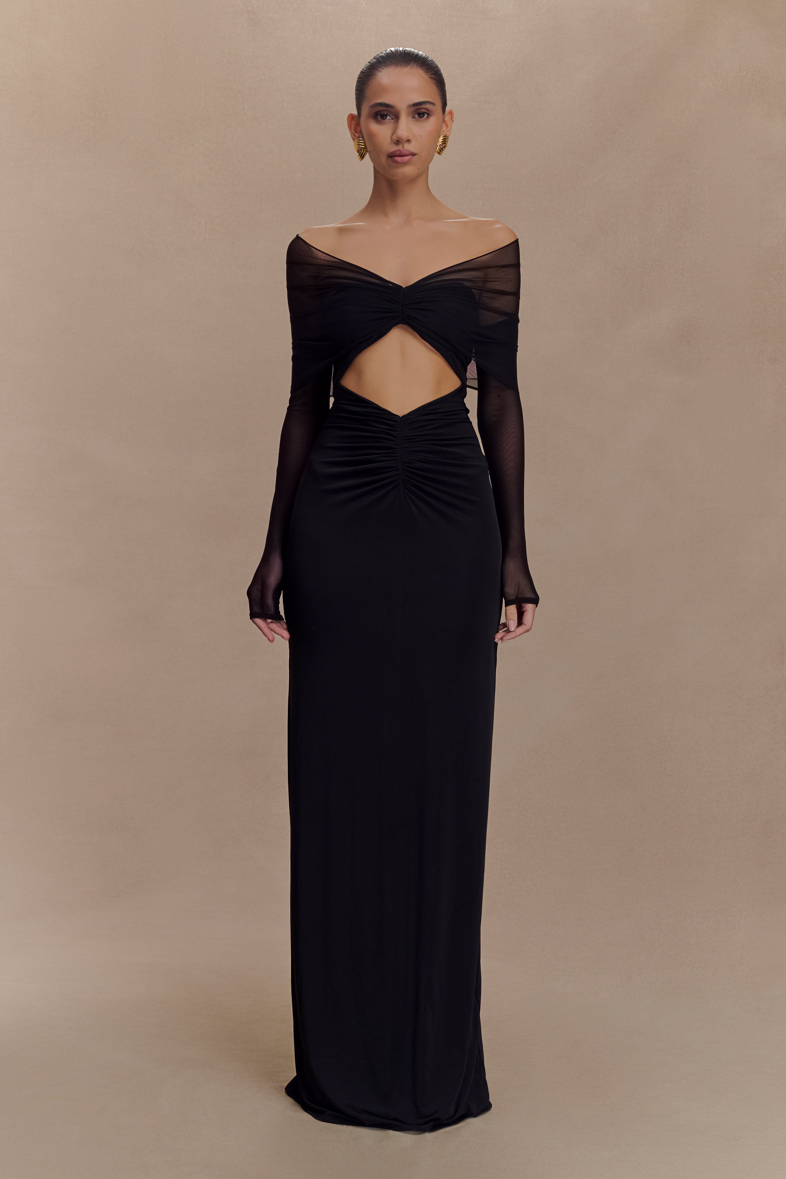Rafaella Slinky And Mesh Maxi Dress - Black