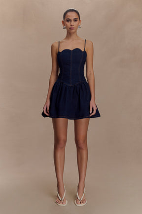 Cheyenne Scallop Denim Mini Dress - Indigo Blue