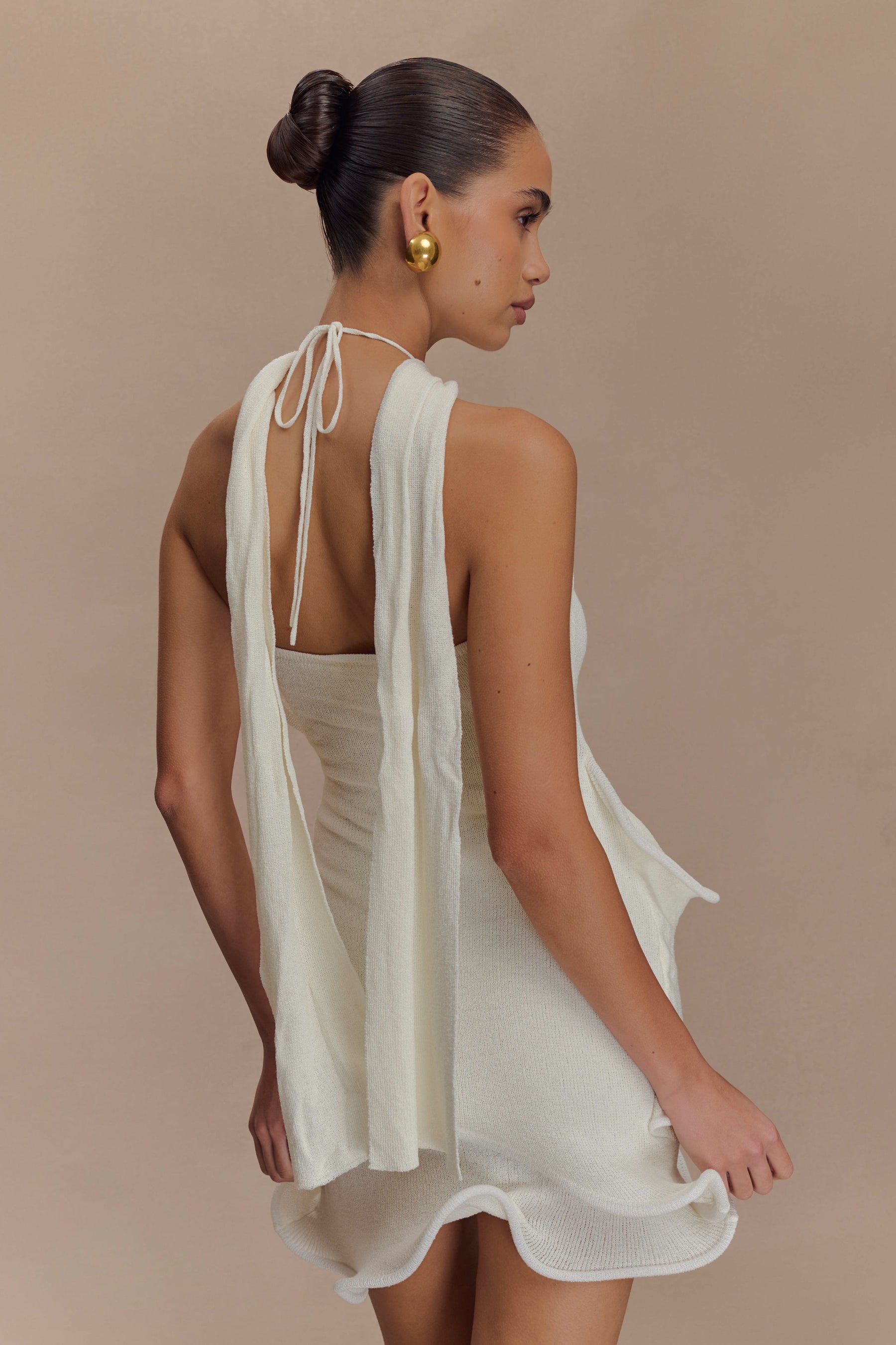 Caprice Halter Knit Mini Dress - White