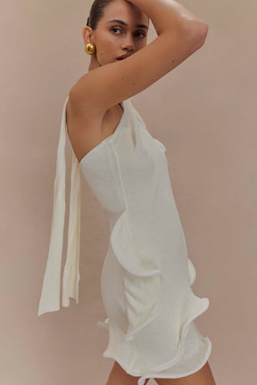 Caprice Halter Knit Mini Dress - White