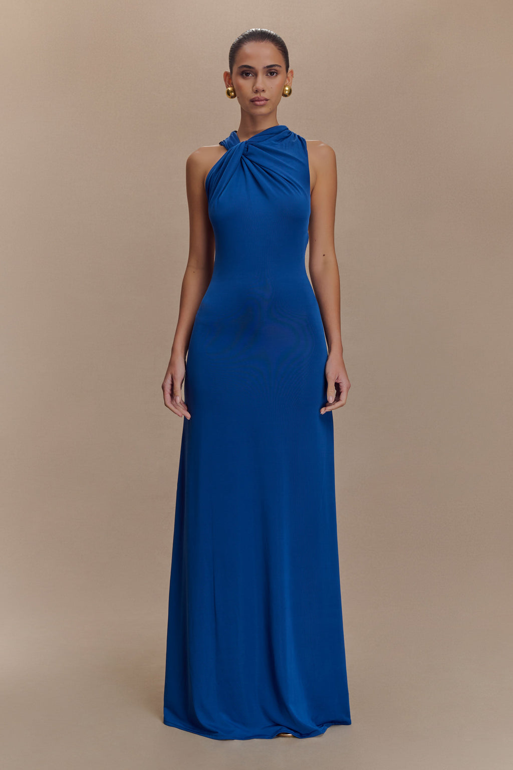 Marlee Asymmetrical Slinky Maxi Dress - Cobalt