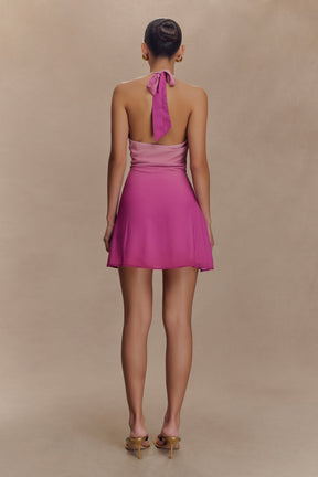 Malakhai Chiffon Halter Mini Dress - Ombre Pink