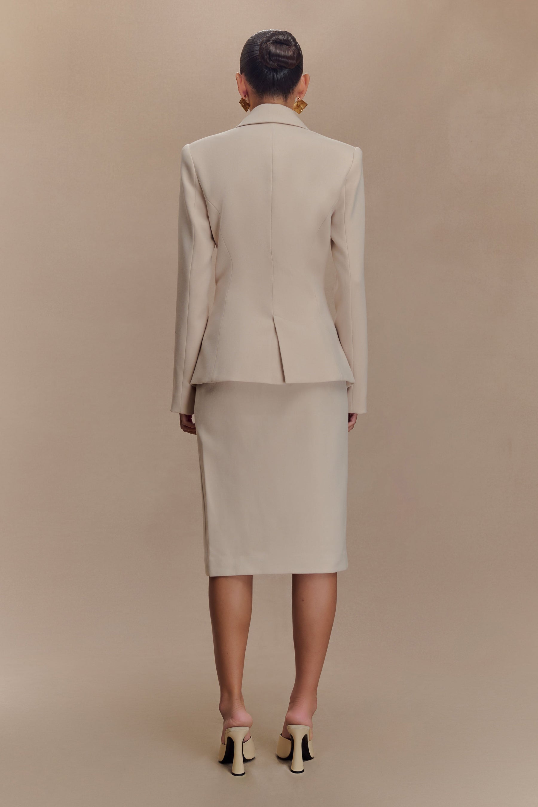 Vera Suiting Split Front Midi Skirt - Ivory Stone