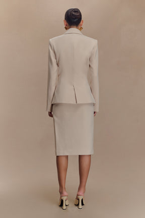 Vera Suiting Split Front Midi Skirt - Ivory Stone
