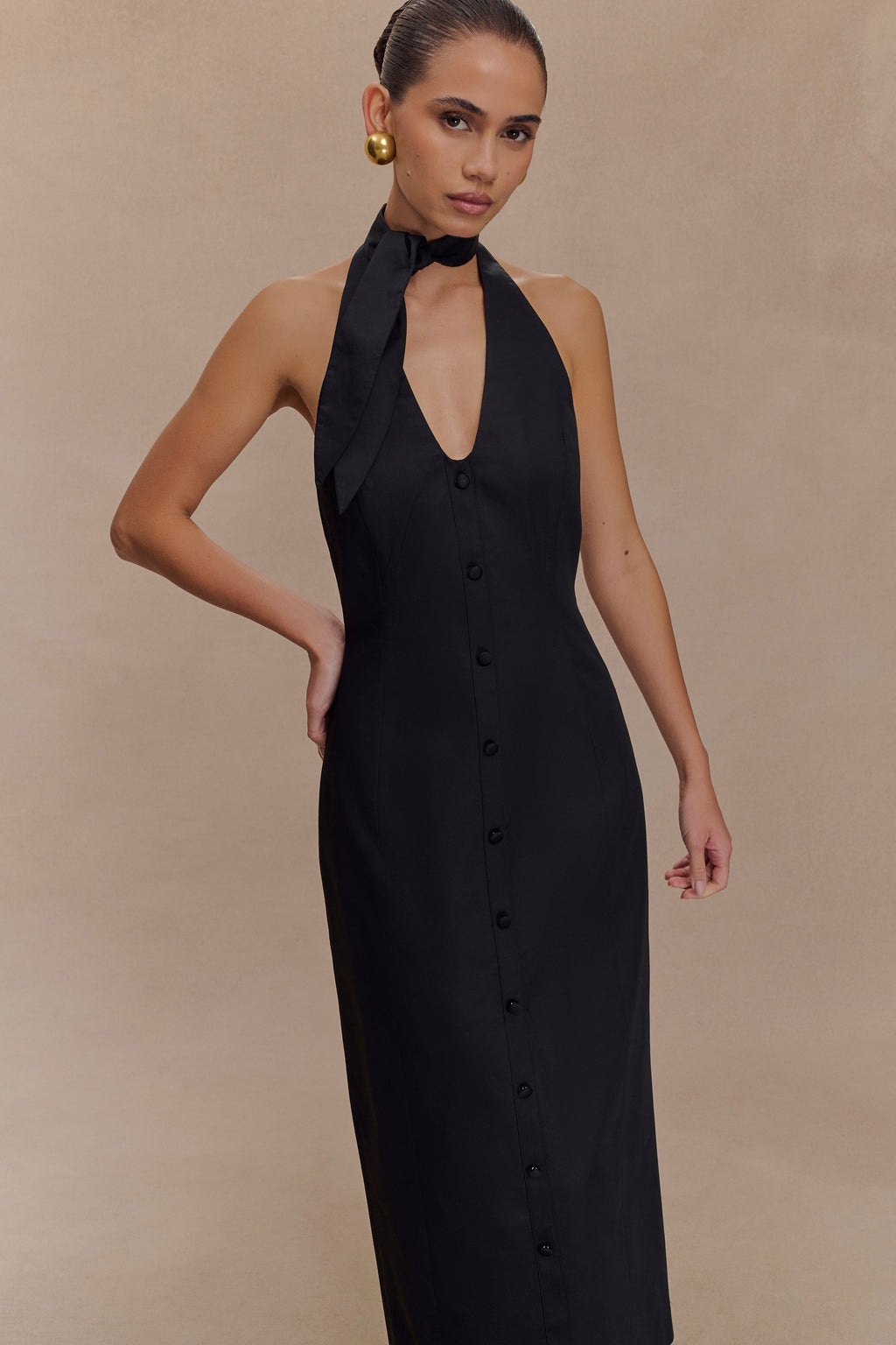 Simona Halter Neck Midi Dress - Black