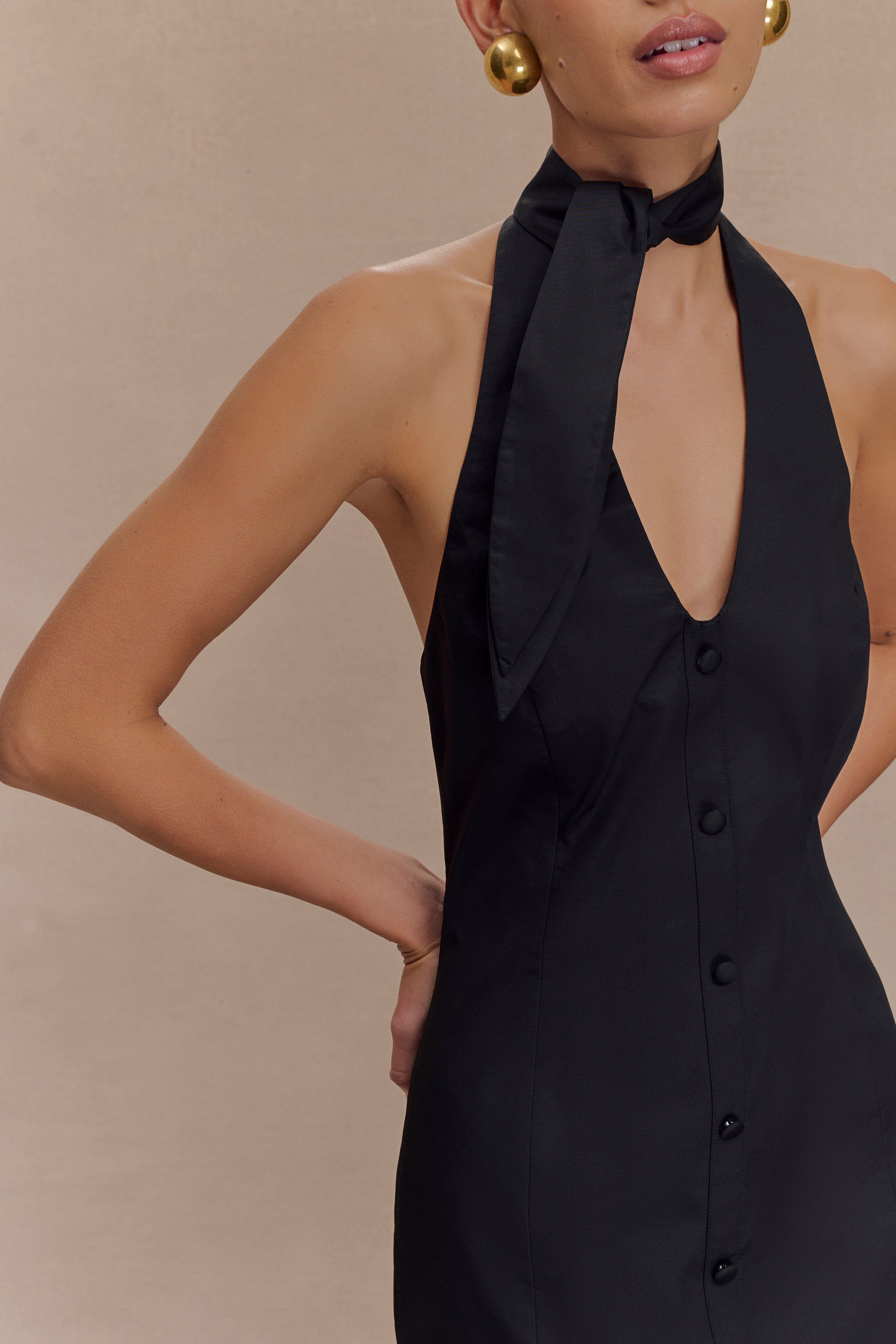 Simona Halter Neck Midi Dress - Black