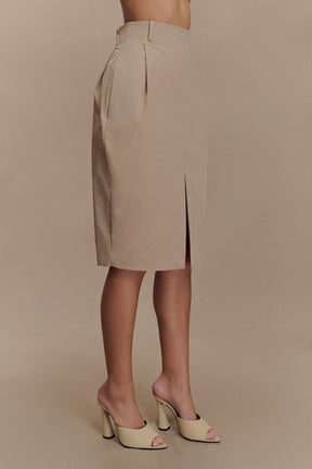 Vera Twill Split Front Midi Skirt - Camel