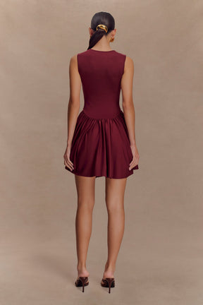 Sharon Scuba Jersey Mini Dress - Wine