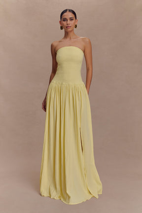 Maureen Cotton Shirring Maxi Dress - Lemon