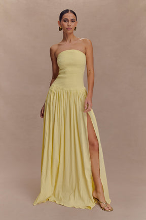 Maureen Cotton Shirring Maxi Dress - Lemon