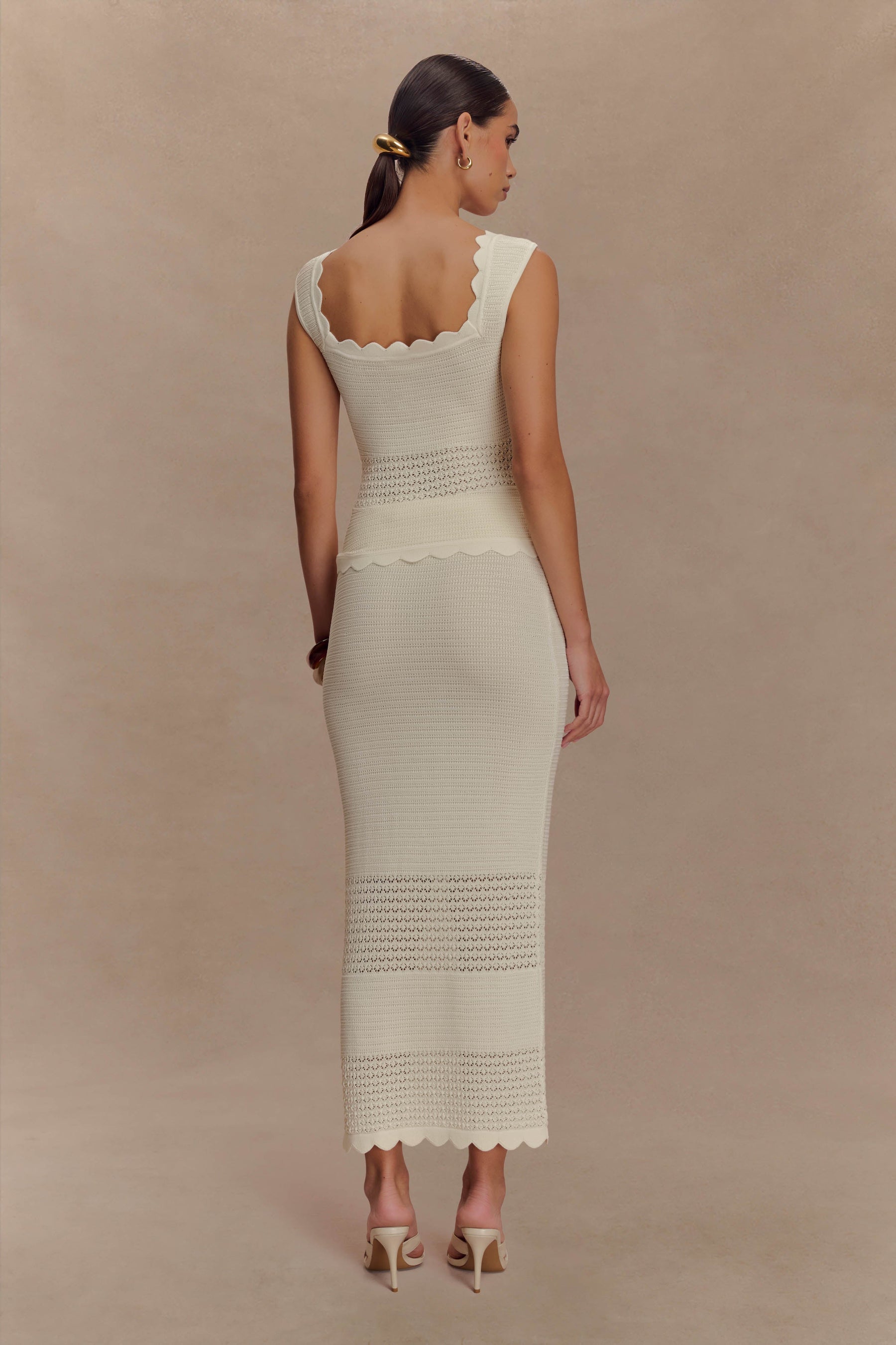 Madeline Scallop Knit Midi Skirt - Ivory