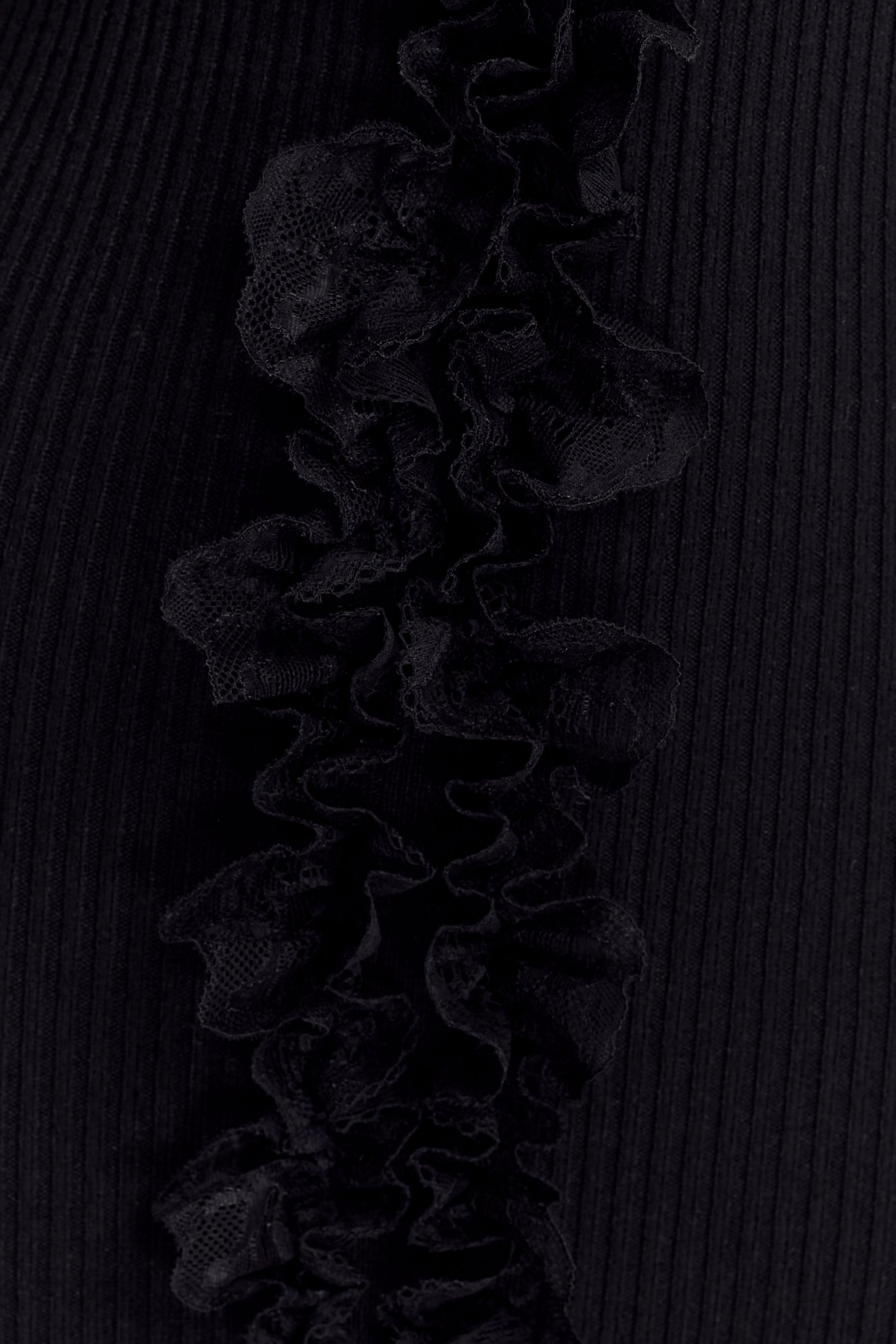 Shay Lace Ruffle Knit Midi Dress - Black