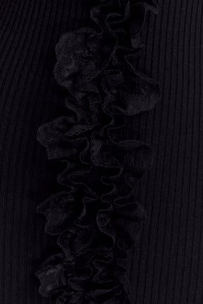 Shay Lace Ruffle Knit Midi Dress - Black