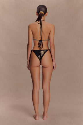 Huntleigh Crochet Bikini Bottom - Black & Gold Sunshine Print