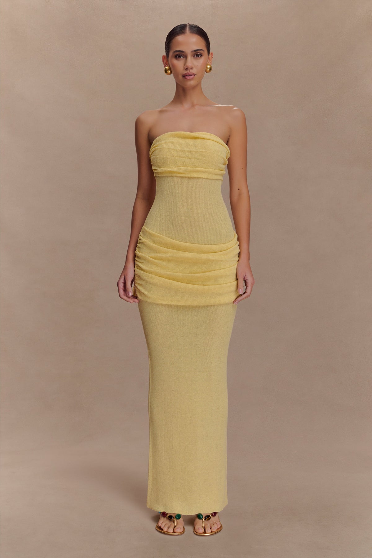 Elora Strapless Knit Maxi Dress - Lemon