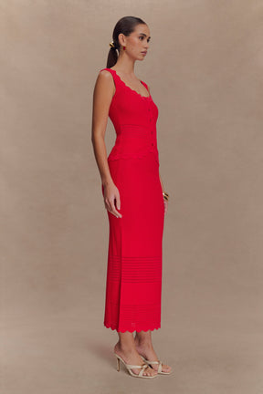 Madeline Scallop Knit Midi Skirt - Red