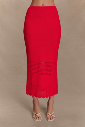 Madeline Scallop Knit Midi Skirt - Red