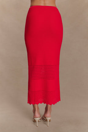 Madeline Scallop Knit Midi Skirt - Red